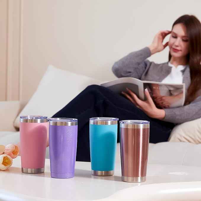 MEWAY 20oz Tumbler 8 Pack Double Wall Vacuum Insulated Travel Mug Bulk, Mix Color Stainless Steel Tumblers with Lid and Straw, Durable Powder Coated Coffee Cups for Cold & Hot Drinks（Color Mix, 8