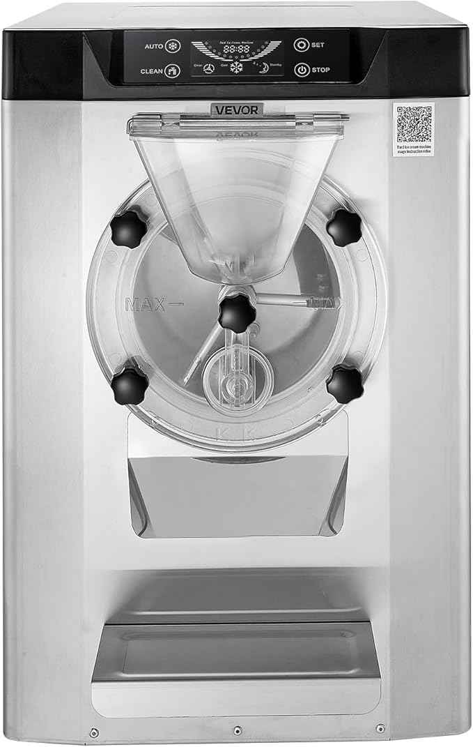 VEVOR Commercial Hard Ice Cream Machine, 2000W 3.17-5.28 Gal/Hour, Countertop Gelato Hard Serve Ice Cream Maker with 6L 304 Stainless Steel Cylinder, Auto Clean LED Panel for Snack Bar Restaurants
