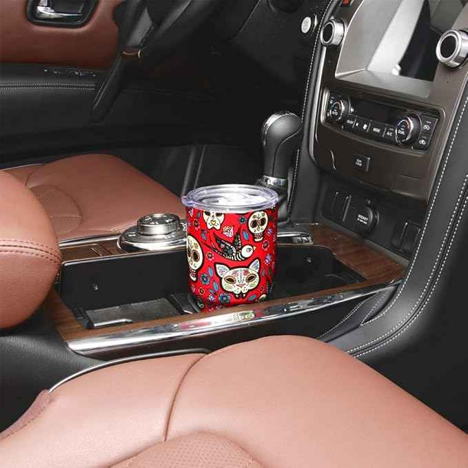 Jormungand 30 oz Tumbler with Handle and Straw Stainless Steel Vacuum Insulated Water Bottle Cup Holder Friendly Coffee Mug with Leak Proof Lid Gift for Women&Men Red Sugar Skull