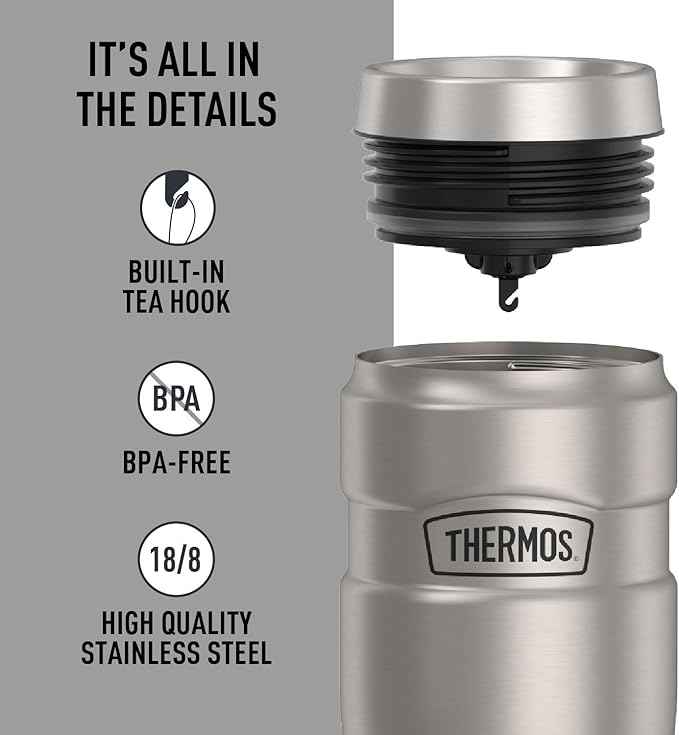 THERMOS Stainless King Vacuum-Insulated Travel Tumbler, 16 Ounce, Matte Steel