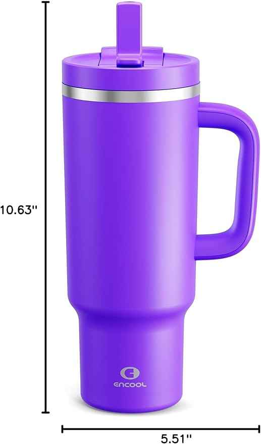 40 oz Tumbler with Handle and Straw: Stainless Steel Insulated Tumbler Keeps Cold for 24 Hours, Leakproof Travel Cup Fits in Cup Holder and BPA-Free,Violet
