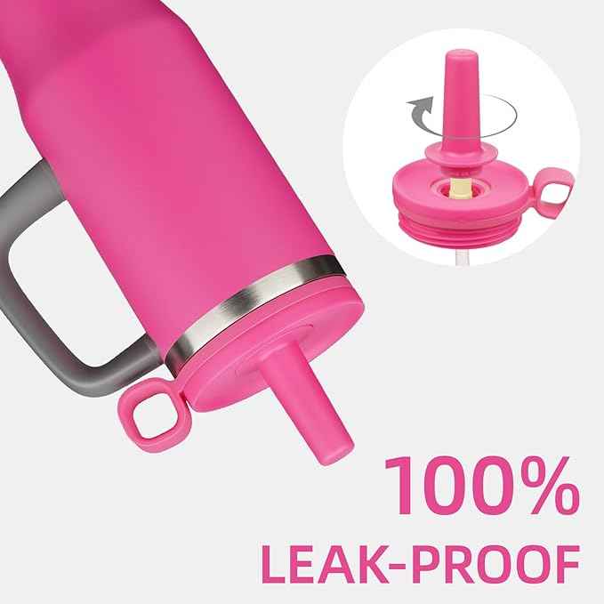 BJPKPK Insualted Tumblers with Handle and Straw 40oz Stianless Steel Travel Coffee Mug Thermal Cups with Lid,Barbie Pink