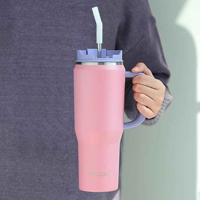 EALGRO 40 oz Tumbler with Handle, Insulated Tumblers with Lid and Straw, Large Metal Sports Water Bottle Jug, Thermal Stainless Steel Travel Coffee Mug Cup, Orange Red