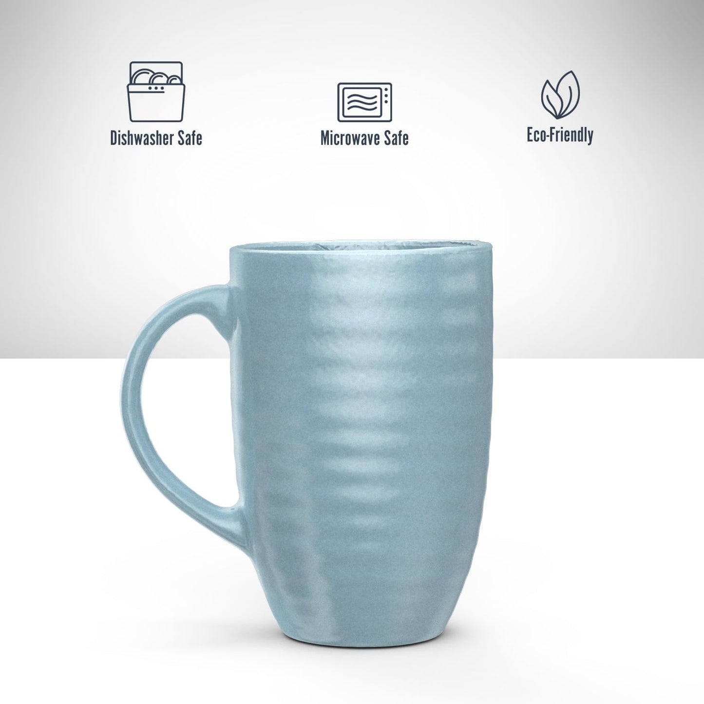 Set of 4 Oversized 20oz Tall Ceramic Latte Coffee Mugs, Gift Set for Cococa, Tea and More. With Large Handles; Dishwasher and Microwave Safe. (Blue)