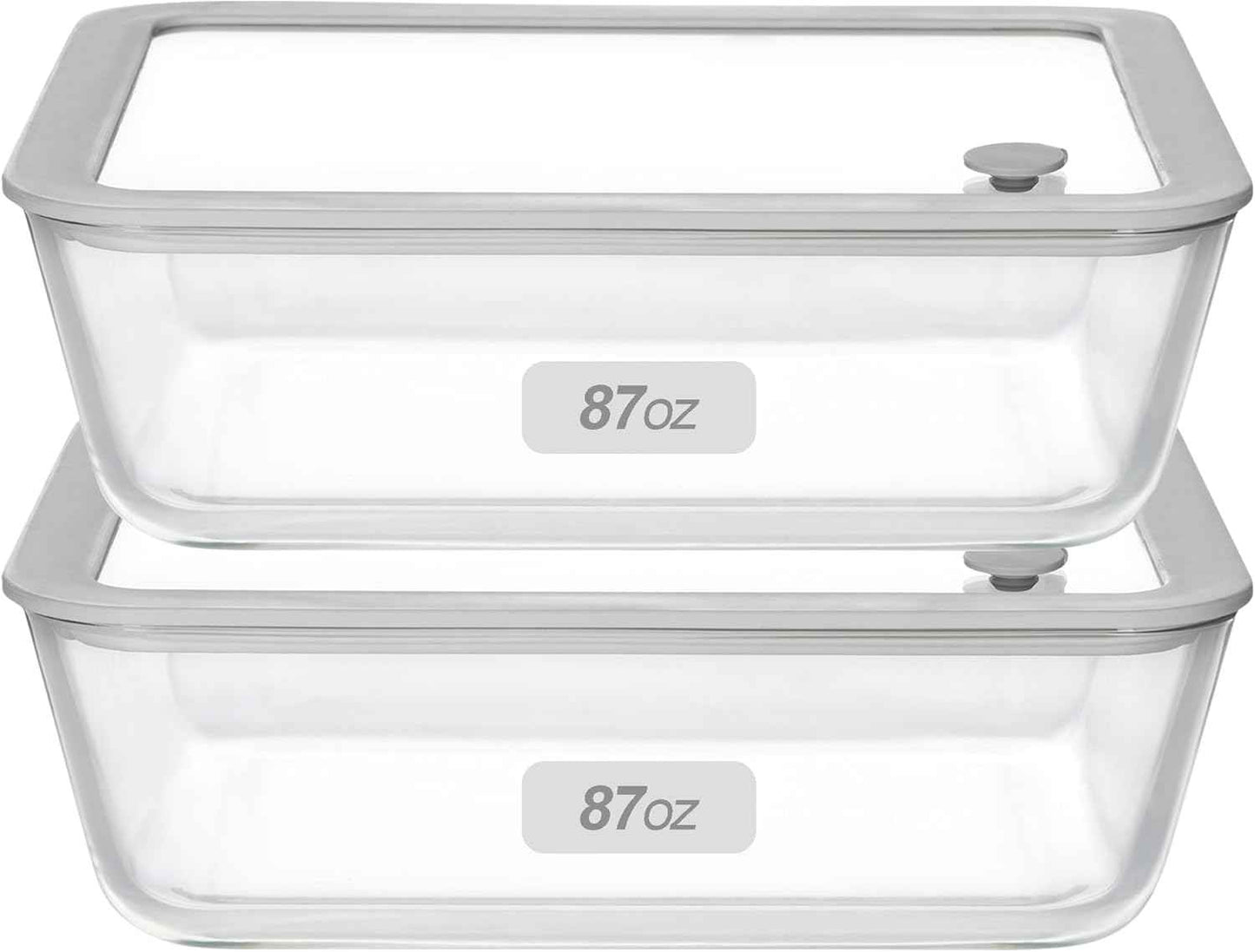 Glass Food Containers with Glass Lid, Microwave Safe Food Storage Container Set, 2 Pack of 87oz, Large Size Airtight Storage Set with Leak Proof Lids, Meal Prep Containers