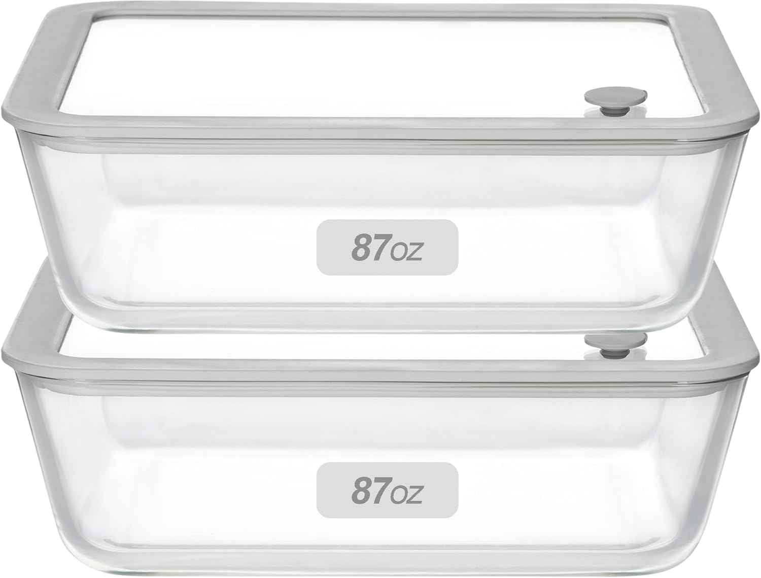 Glass Food Containers with Glass Lid, Microwave Safe Food Storage Container Set, 2 Pack of 87oz, Large Size Airtight Storage Set with Leak Proof Lids, Meal Prep Containers