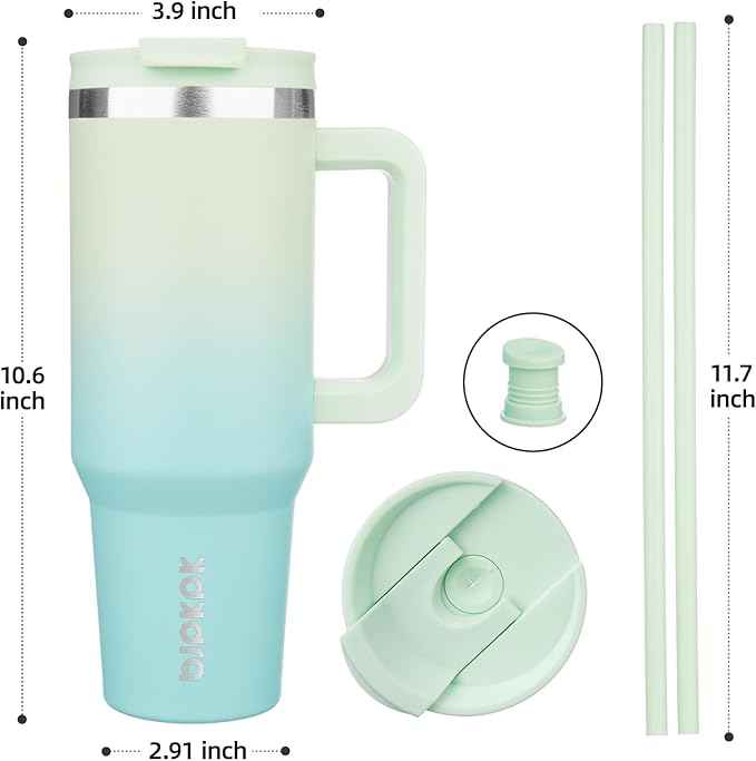 BJPKPK 40 oz Insulated Tumbler With Lid And Straw Stainless Steel Tumblers Cup With Handle For Women And Men,Mint