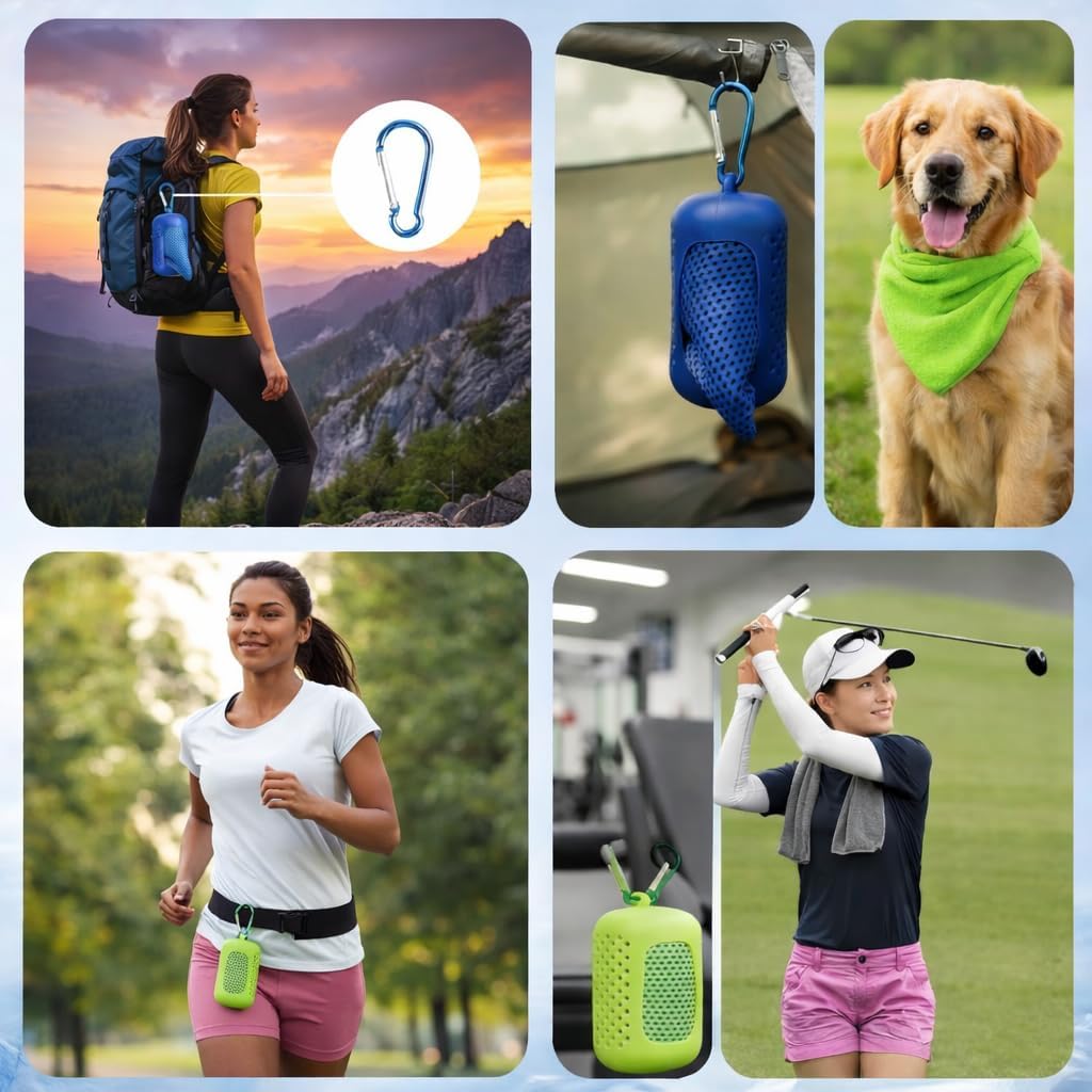 Cooling Towel with Clip Case – Quick-Dry Neck Wrap for Sports, Beach Tote Bags, Gym, Travel & Outdoor Heat (Pink)