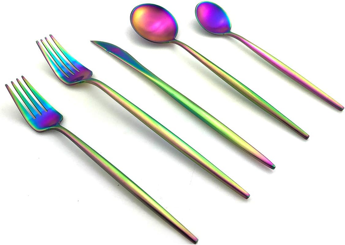 20-Pieces Luxury Rainbow 18/10 Stainless Steel Flatware Set, Matte Finish, Service for 4