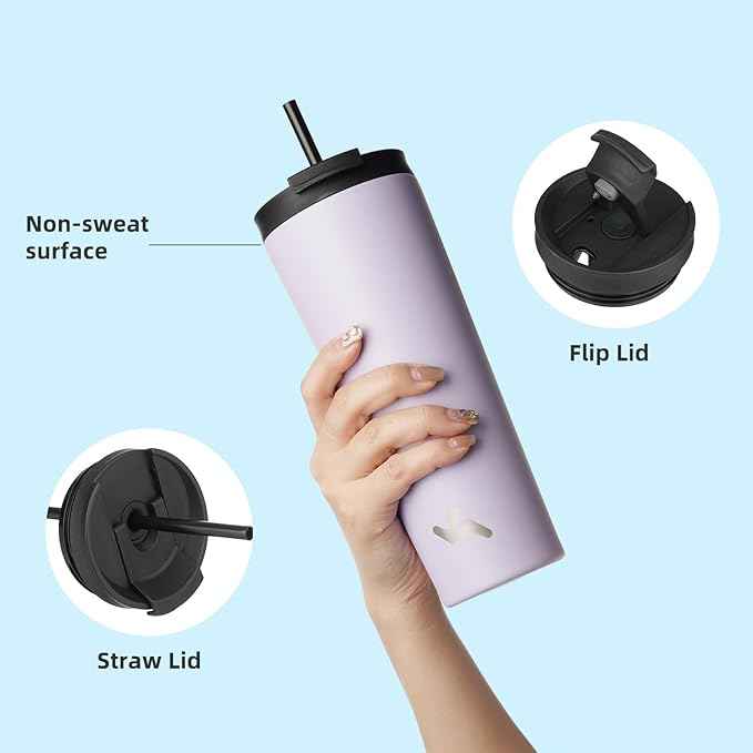 Konokyo 22 OZ Insulated Tumbler with Lid and 2 Straws Stainless Steel Water Bottle Vacuum Travel Mug Coffee Cup,Taro