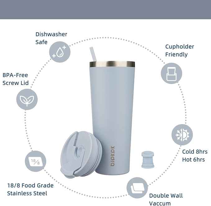BJPKPK 26oz Stainless Steel Insulated Tumbler With lid And Straw Travel Coffee Thermal Tumblers Cup For Women And Men,Modern Blue