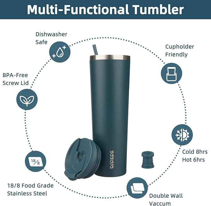 BJPKPK 34oz Stainless Steel Insulated Tumbler With lid And Straw Travel Coffee Thermal Tumblers Cup For Women And Men,Navy Blue