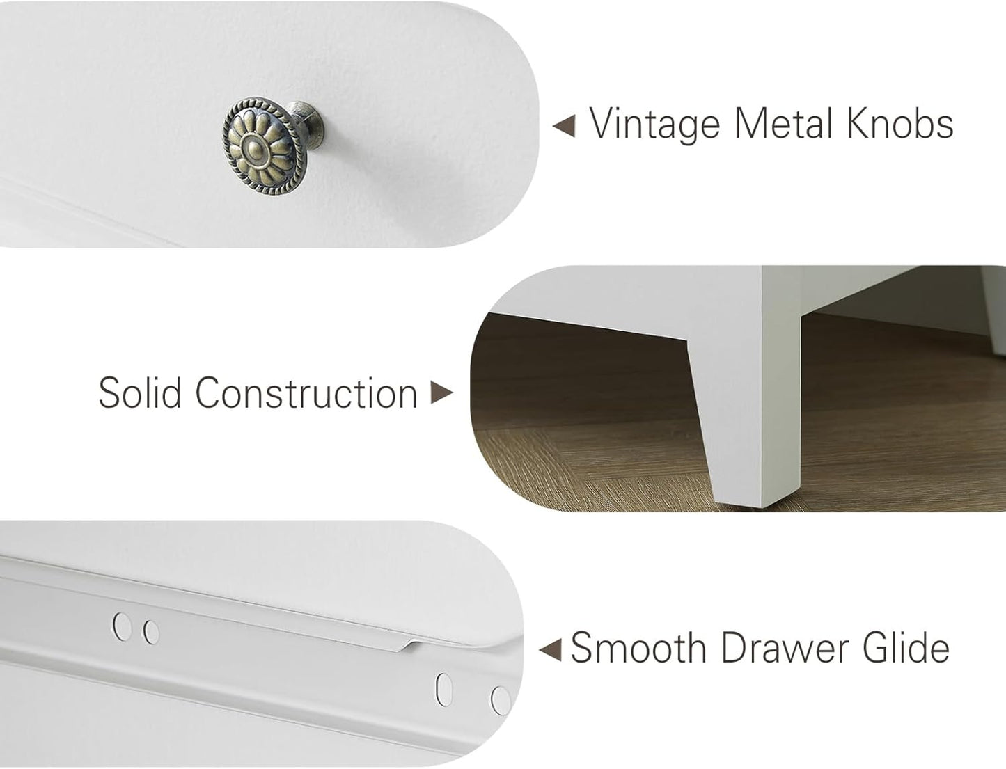 BLANKSPACE White Dresser, 3 Chest Drawer Dresser for Bedroom, Large Capacity Nightstand, Modern Wood Cabinet for Bedroom, Living Room, Closets