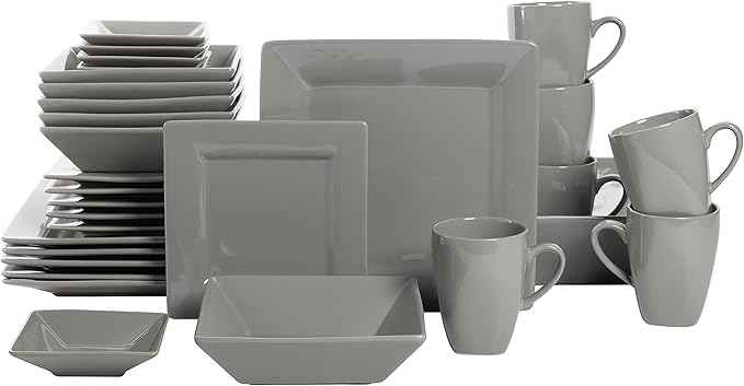 10 Strawberry Street Nova Square 40 pc Dinnerware Set, Gray