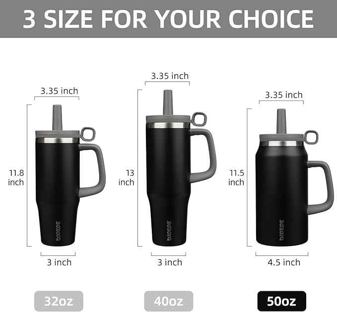 BJPKPK 50oz Insulated Tumbler with Handle Stainless Steel Travel Coffee Mug with Lid Reusable Large Water Bottle with Straw,Black