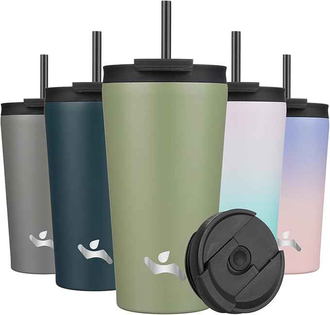 Konokyo 18 OZ Insulated Tumbler with Lid and 2 Straws Stainless Steel Water Bottle Vacuum Travel Mug Coffee Cup,ArmyGreen