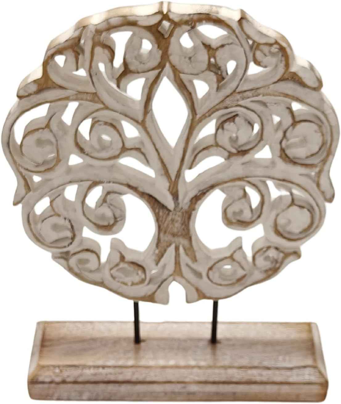 VANIYA CRAFTS® Tree of Life Solid Wood Sculpture – Handmade Farmhouse Decor for Living Room, Shelf, Mantle, Entryway, Coffee Table, or Housewarming Gift (Antique White)