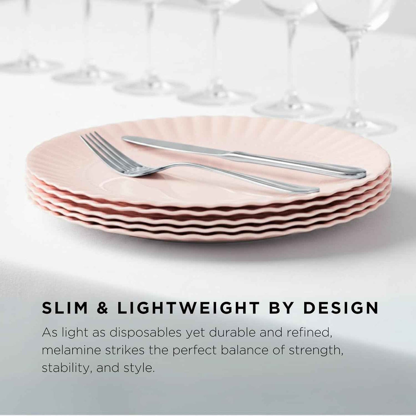 TP Reusable Melamine Paper Plates, 8" and 10.5" Round Plates for Party Picnic Outdoors, Set of 4, Light Pink