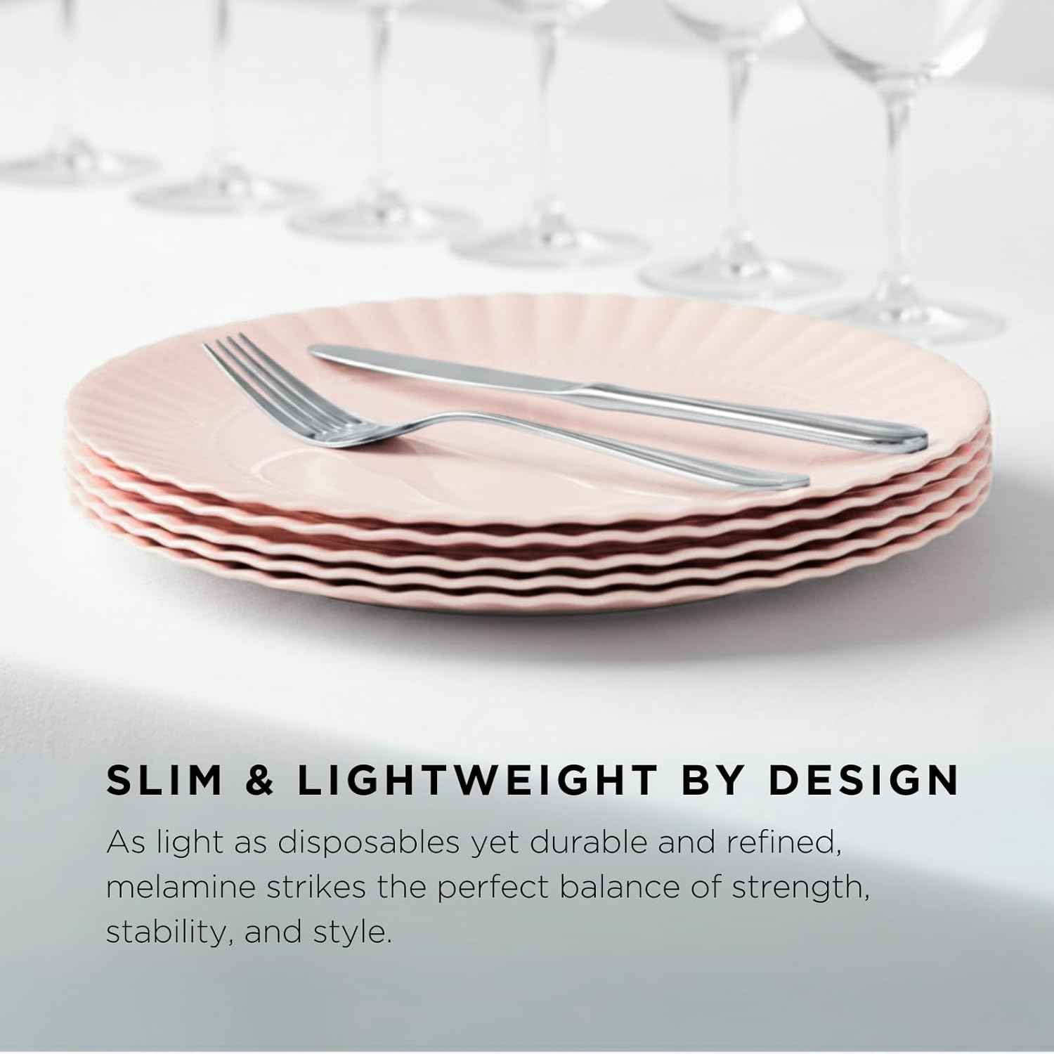 TP Reusable Melamine Paper Plates, 8" and 10.5" Round Plates for Party Picnic Outdoors, Set of 4, Light Pink