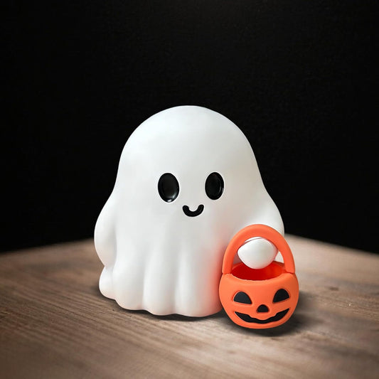 Halloween Ghost Figurine, Funny Spooky Resin Ghost with Pumpkin Basket Statue, Cute Decor for Halloween Decorations Indoor, Porch and Indoor Spooky Home Decor Gifts