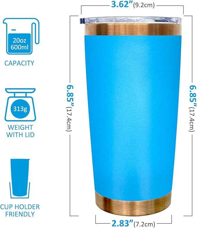 20 oz Tumblers Stainless Steel Tumbler with Lid and Straw Insulated Copper Coffee Mug for Laser Graving 34oz Powder Coated Cup(Blue,1 pack)