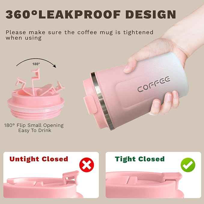 SPLMIFA Travel Coffee Mug Leak-Proof, Reusable Coffee Cups with Lids, Stainless Steel Vacuum Insulated Coffee Tumblers, Thermal Insulation Cup for Men and Women Hot & Cold Drinks(2nd-Pink White, 17OZ)