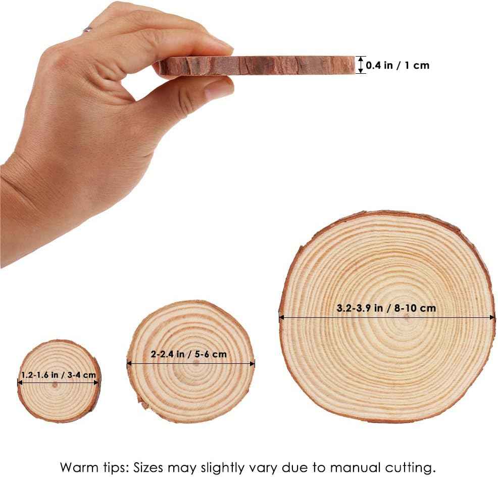 Natural Wood Slices, Tiberham 21 Pcs 1.2-3.9 Inches Unfinished Wooden Circles Round Rustic Wood with Bark, Solid Log Discs Craft Wood Kit for Arts DIY Crafts Christmas Home Decorations