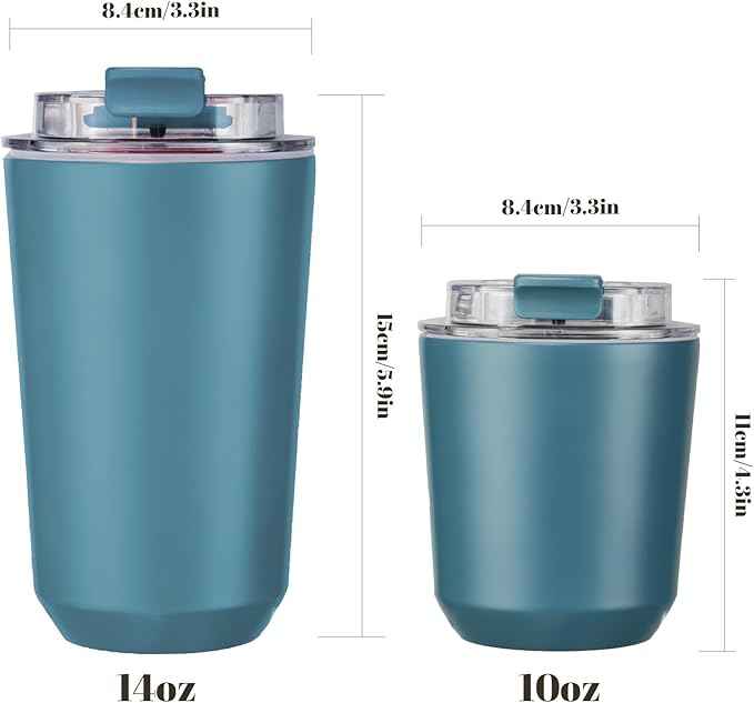 Puraville Insulated Tumblers with Lid, 10 oz Travel Coffee Mug Stainless Steel Vacuum Cup, Leak Proof Reusable Double Walled Coffee Tumbler for Iced and Hot Drinks, Peacock Blue