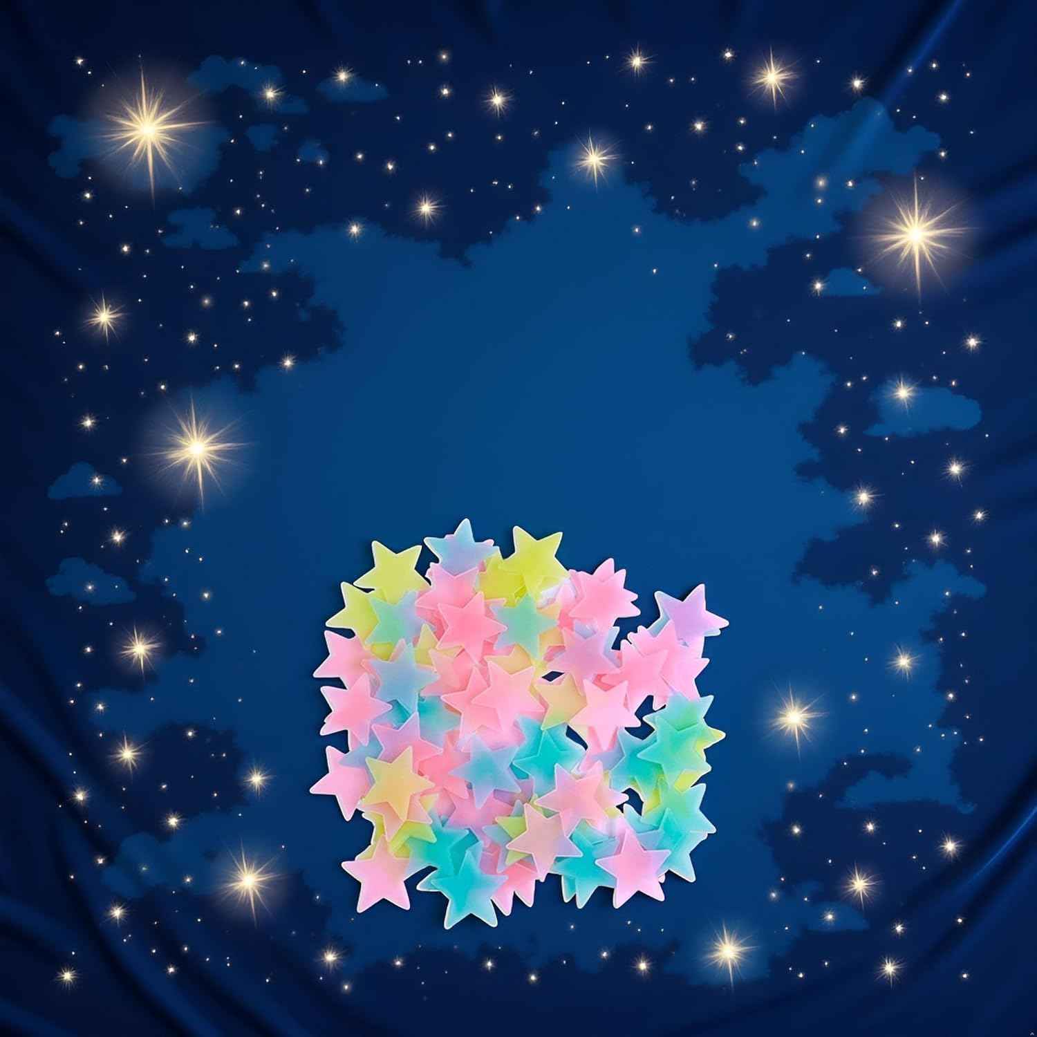 100Pcs Glow in The Dark Stars Wall Stickers, Self-Adhesive Luminous Decor for Bedroom, Room and Home Art, Fluorescent Night Sky Ceiling Decals for Party, Room Decorations