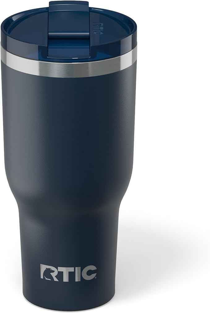 RTIC 40oz Essential Tumbler with Lid, Ceramic Lined, Insulated, Stainless Steel, Metal, Double Wall Vacuum-Insulation, Travel Cup for Iced Coffee, Tea, Hot and Cold Drink, Navy