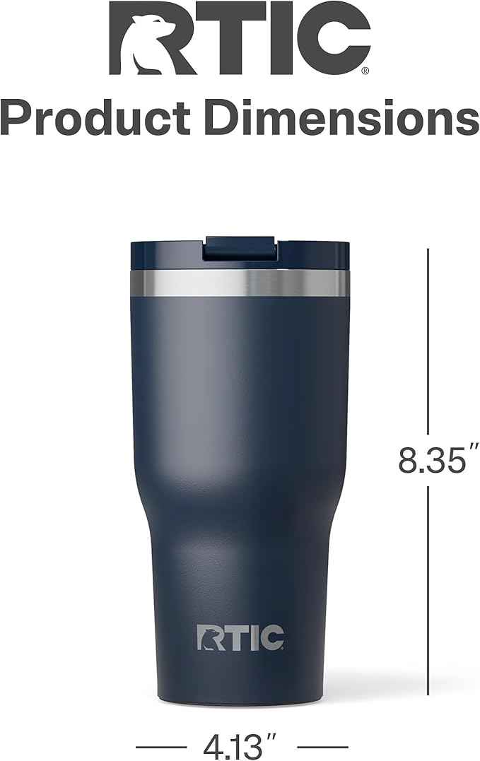 RTIC 30oz Essential Tumbler with Lid, Ceramic Lined, Insulated, Stainless Steel, Metal, Double Wall Vacuum-Insulation, Travel Cup for Iced Coffee, Tea, Hot and Cold Drink, Navy