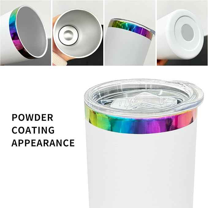 20 oz Skinny Tumblers Stainless Steel Tumbler with Lid and Straw Double Wall Vacuum Insulated Coffee Mug 20oz Powder Coated Cup for Hot and Cold Drinks(White,8 pack)