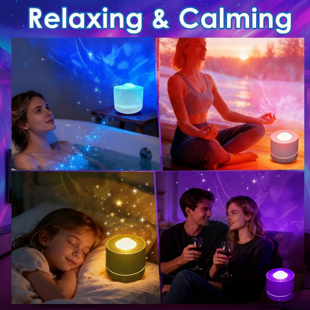 Northern Lights Projector,Ocean Wave & Aurora Galaxy Light with 12 Color Patterns RGB LED Mood Lighting for Bedroom,Suitable as for Women,Children,Teenagers and Girls