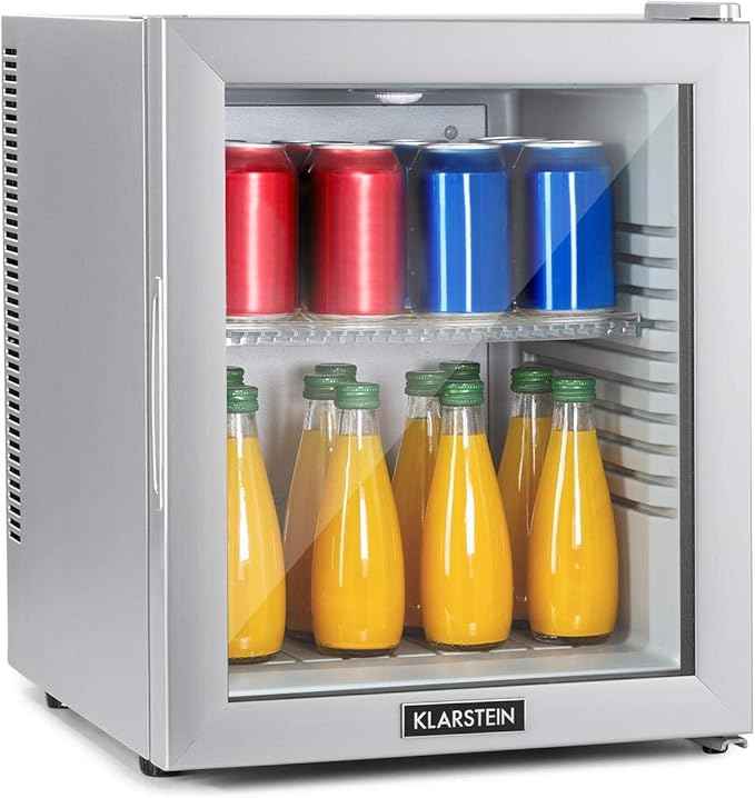 Klarstein Brooklyn - Minibar mini fridge, thermoelectric cooling system, 3-stage cooling: up to 12°C, EcoExcellence system:, silent: 0 dB, 32 liters, silver