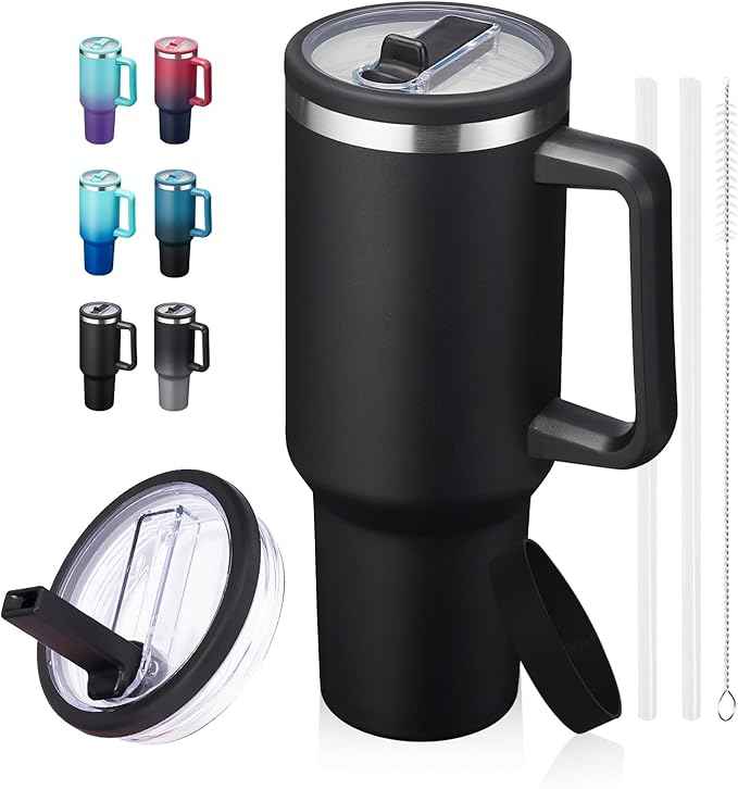 ICIOI 40oz Tumbler with Handle and Flip Straw - 100% Leak-Proof Travel Cup, BPA Free Stainless Steel Mug (Cold 34H & Hot 10H), Water Bottle Fits in Cup Holder - for Gym, Travel, Men & Women