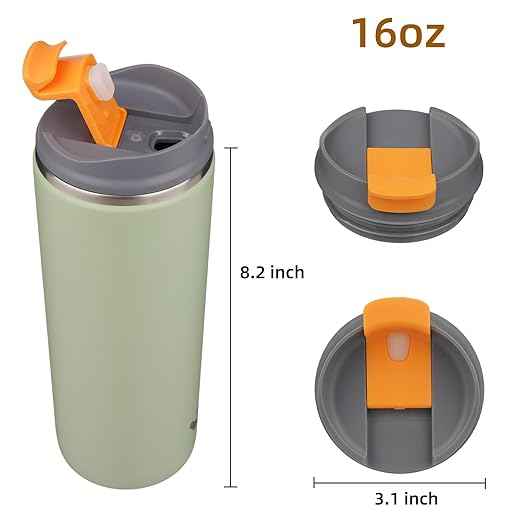 Konokyo Tumbler with Lid, 16 oz Travel Coffee Mug Double Wall Vacuum Stainless Steel Thermal Metal Cup Insulated Water Bottle,Soft Green
