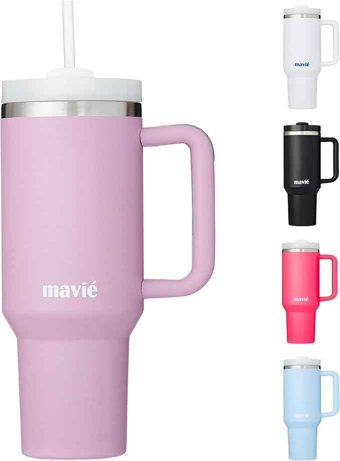 40oz Tumbler With Handle & Straw, Vacuum Insulated Stainless Steel Water Bottle With Leakproof Twist Sip Lid, Rubber Base, Dishwasher Safe, Cup Holder Friendly Travel Coffee Mug (Lilac)