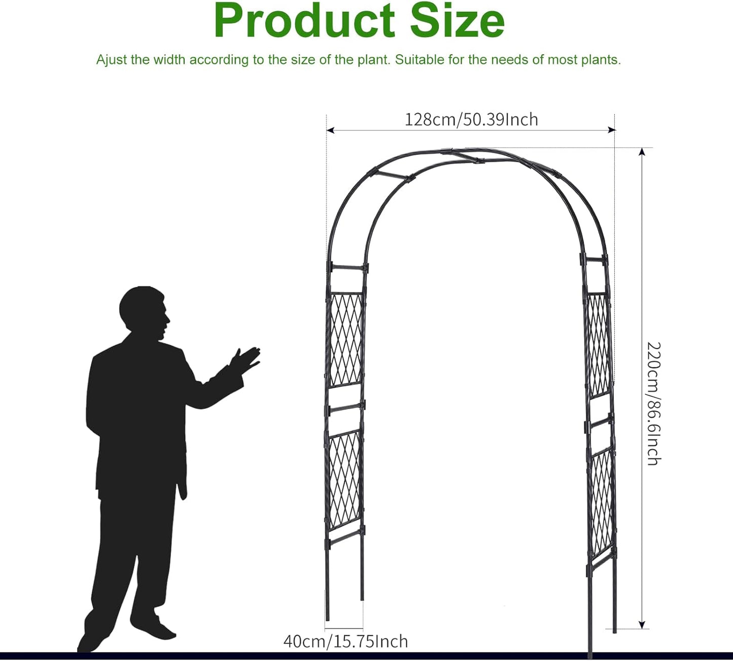 Lalahoni Garden Arch Arbor Trellis, 8ft Tall Outdoor Archway for Climbing Plants, Durable Garden Arch for Lawn, Party, Ceremony Wedding Decoration, Black