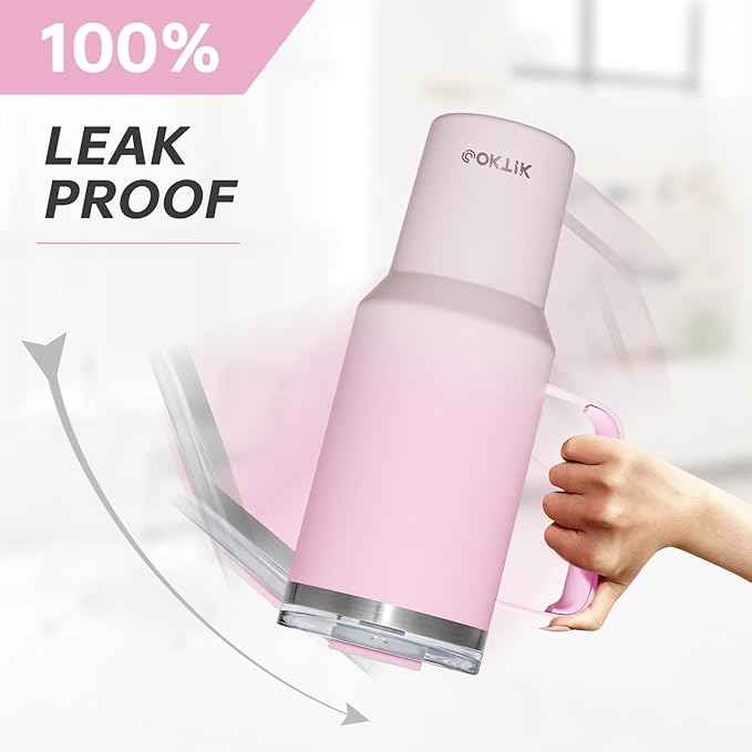 COKTIK 40 oz Tumbler With Handle and Straw, Insulated Tumbler With Leakproof Lids, Stainless Steel|BPA-Free, Cold for 24 H (Sakura)