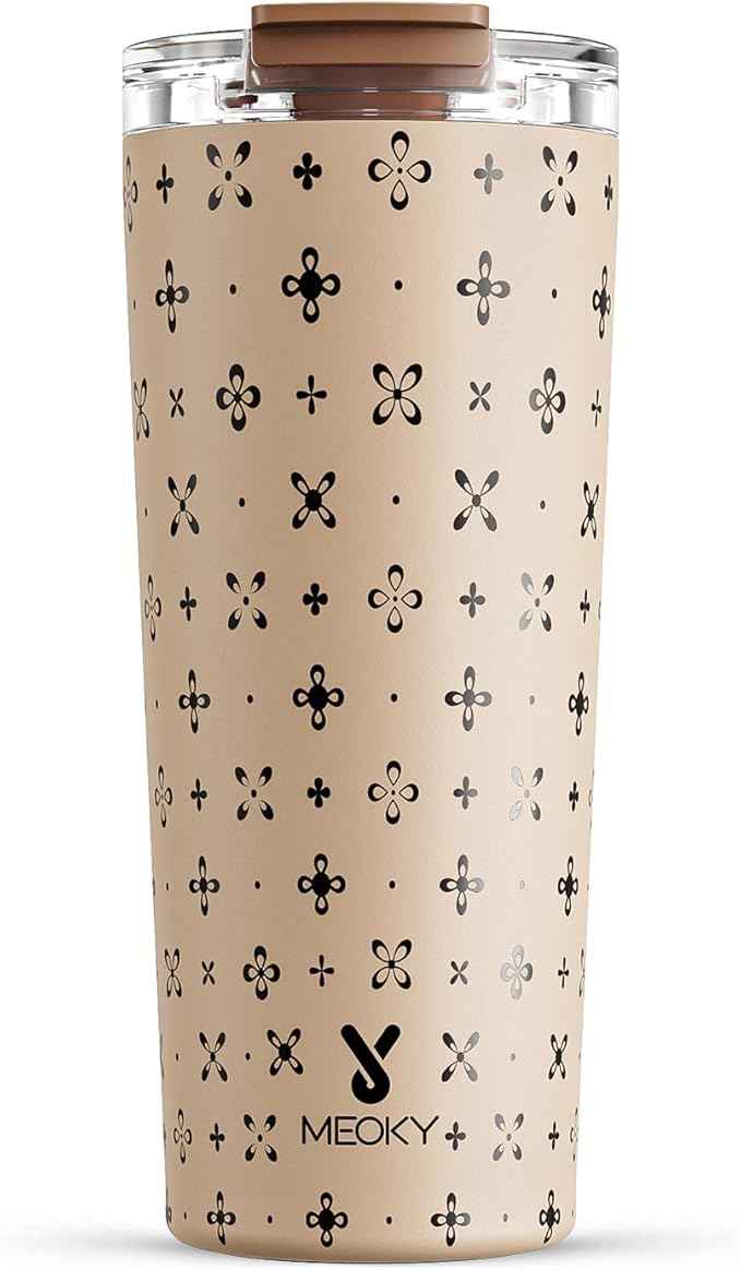Meoky 24 oz Travel Coffee Mug with Leak-proof Lid, Stainless Steel Insulated Coffee Tumbler, Keeps Hot for 8 Hours or Cold for 24 Hours, Fits in Car Cup Holder (Mocha Cross)