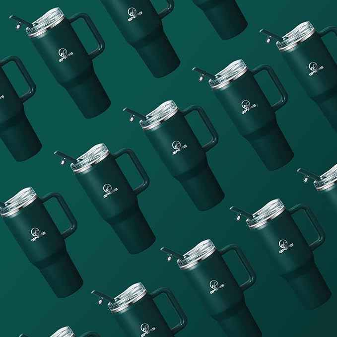 Gpeng 30/40/50 oz Tumbler with Handle, Water Bottles with Straw Lid, Insulated Stainless Steel Travel Mug Cup Holder Friendly, Keep Drinks Cold or Hot for Hours (PeacockGreen, 30 oz)
