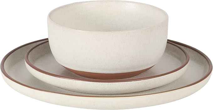 Gibson Elite Abbey Circle 12 Piece (Service for 4) Plates and Bowls Reactive Matte Glaze Dishes Stoneware Ceramic Dinnerware Set - White