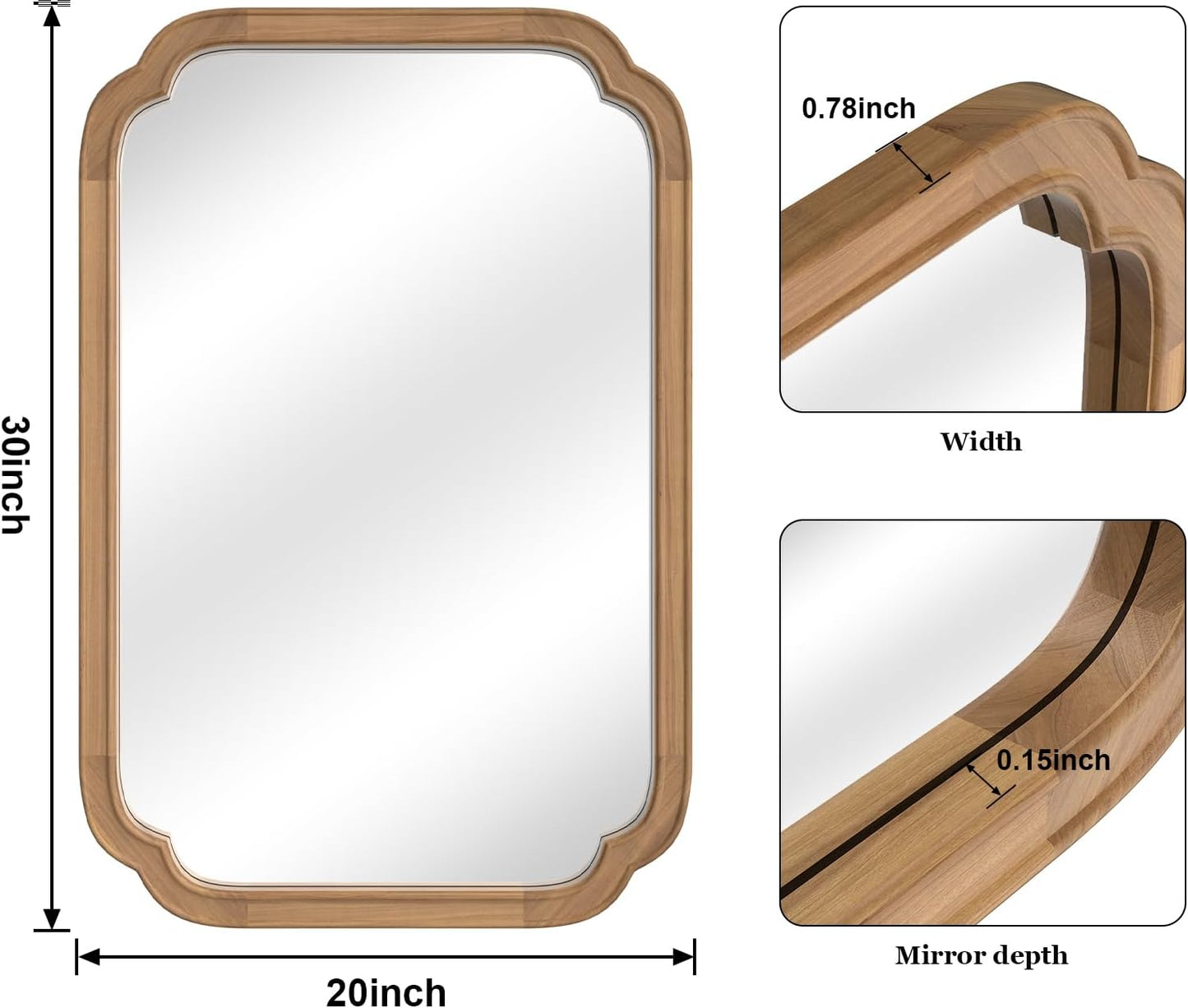 WallBeyond 20" x 30" Rounded Corner Arch Wall Mirror with Wood Frame for Entryway, Living Room or Bedroom Home Decor - Light Woodgrain [20" x 30" Honey-Colored]