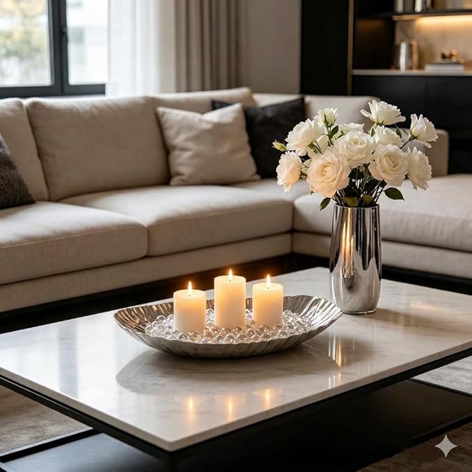 Hosley Elegance Redefined Silver Finish Decor Tray Bowl, 13.6 Inches Long Versatile and Chic Centerpiece for Serving, Floral Arrangements, and Stylish Home Decor