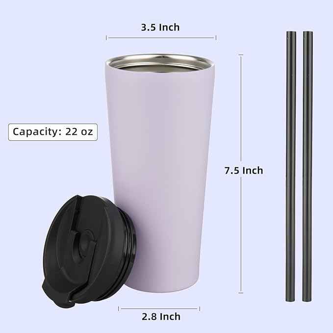 Konokyo 22 OZ Insulated Tumbler with Lid and 2 Straws Stainless Steel Water Bottle Vacuum Travel Mug Coffee Cup,Taro