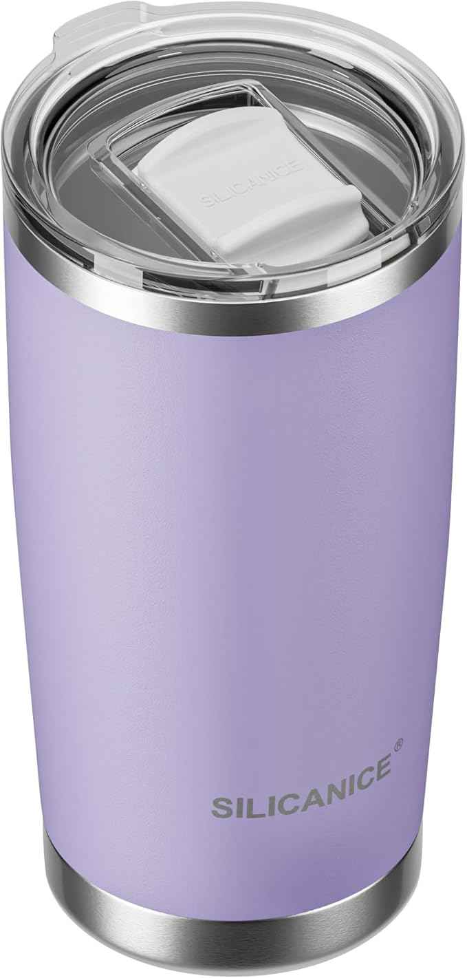 20oz Hygienic Stainless Steel Vacuum Insulated Tumbler w/ Easy-On/Easy-Off Lid - Removable slider, Double Wall 18/8 Travel Mug, BPA-Free, Fits Cup Holders, Premium Quality, Smart Value - Lilac