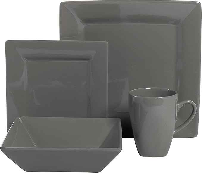 10 Strawberry Street Nova Square 40 pc Dinnerware Set, Gray
