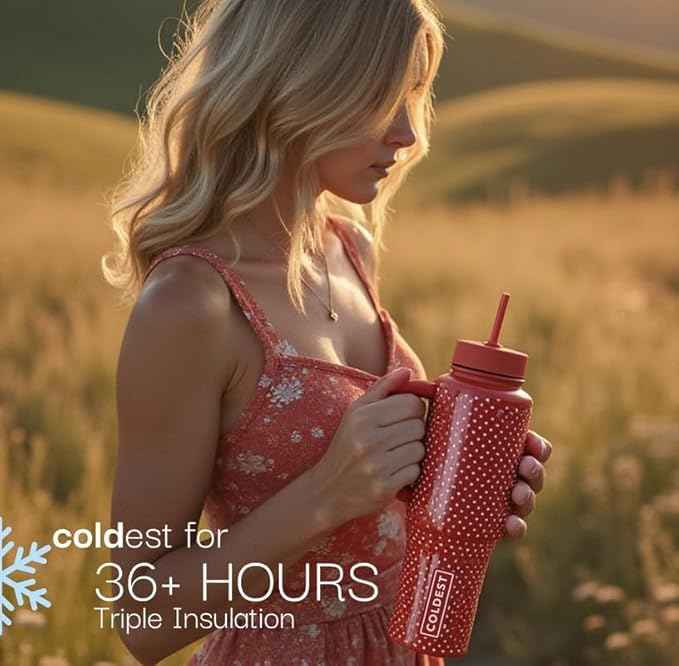Coldest Tumbler with Handle and Straw, 100% Leak Proof Insulated Tumbler with Lid and Straw (3 Lids), Stainless Steel Tumblers for Women & Men, Cup Holder Friendly, 46 oz (Purple Checkers)