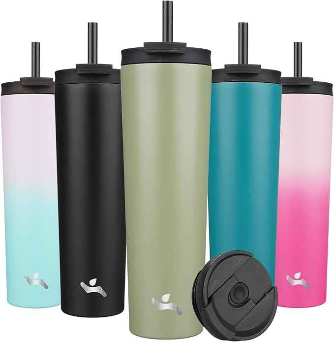 Konokyo 34 OZ Insulated Tumbler with Lid and 2 Straws Stainless Steel Water Bottle Vacuum Travel Mug Coffee Cup,ArmyGreen