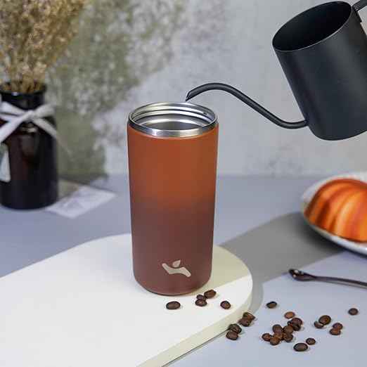 Konokyo Tumbler with Lid, 12 oz Travel Coffee Mug Double Wall Vacuum Stainless Steel Thermal Metal Cup Insulated Water Bottle,Caramel